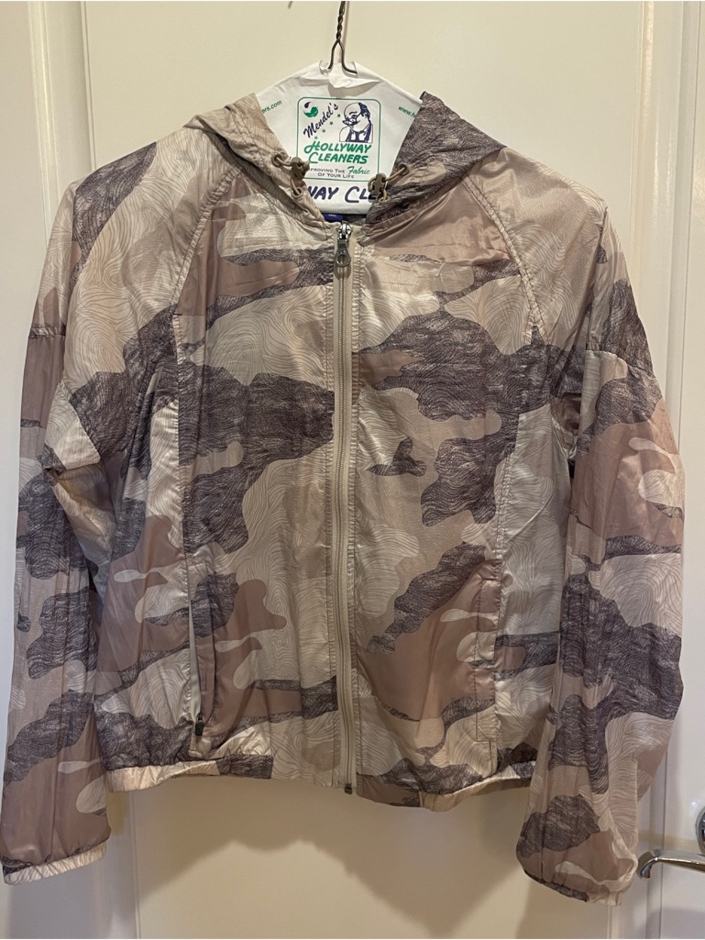 Joy Lab Lightweight Beige Camo Hooded Windbreaker Jacket